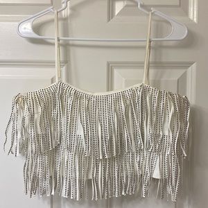 White fringe crop top